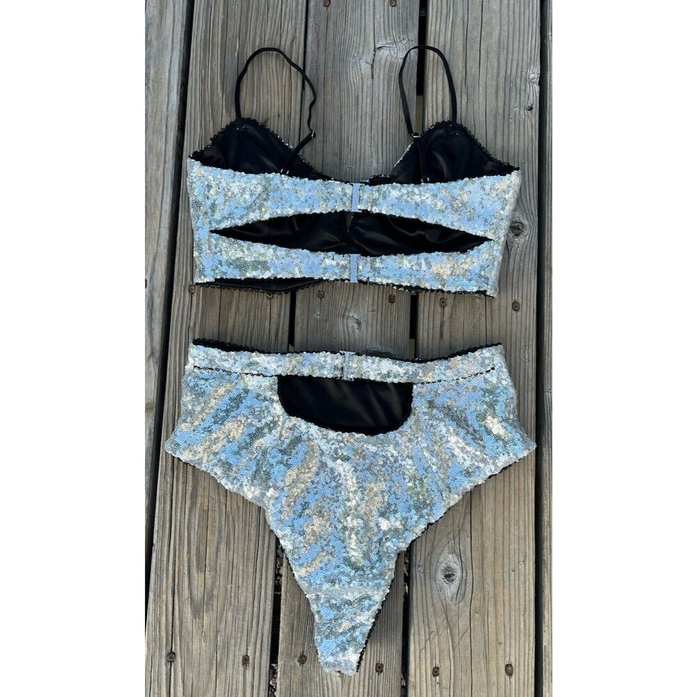 For Love & Lemons Women's L Sequin Underwire Bustier & High Waist Panty Set - Picture 7 of 13
